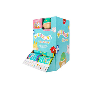 Squishmallows Micromallows display box with small plush toys and blind pack capsules visible