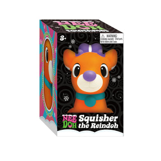 Nee Doh Squisher the Reindoh orange reindeer squishy toy in holiday packaging box