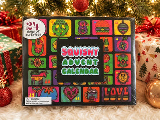 P&PD Squishy Advent Calendar box with 24 colorful illustrated doors, Christmas setting