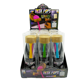 Desk Pops collectible dumpling pens in yellow, green, and blue in clear tubes display box