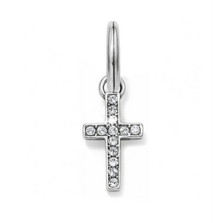 Silver cross charm pendant with crystal rhinestones on jump ring