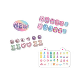 Hot Focus Stick on Me Gummy Bear nail set with press-on nails, 3D charms, and sticker sheet