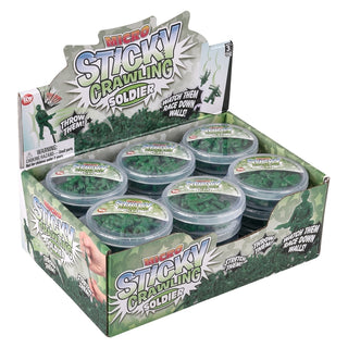 Micro Sticky Crawling Soldier green army men figurines display box, 6 containers