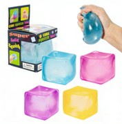 Colorful ice cube-shaped toys with packaging in the background