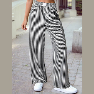 1 the Woman Women's Bottoms S / Black Stripe Stripe Elastic Loose Pants