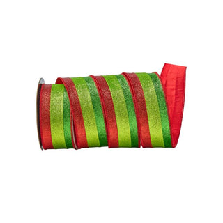 Regency red and green striped glitter wired ribbon roll, Christmas colors