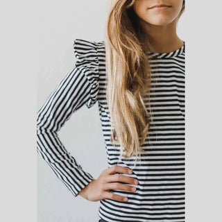 Mila & Rose Kid's Tops Stripe Long Sleeve Ruffle Tee