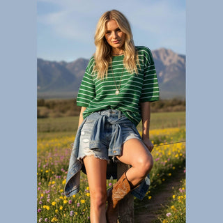 Striped Knit Short Sleeve Top