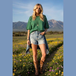 Striped Knit Short Sleeve Top