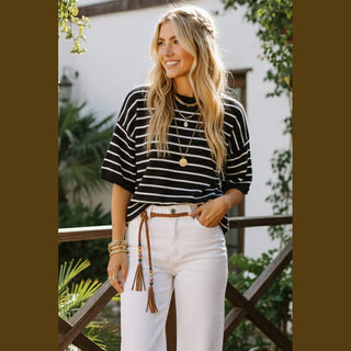 Striped Knit Short Sleeve Top