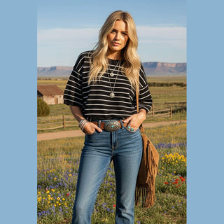 Striped Knit Short Sleeve Top