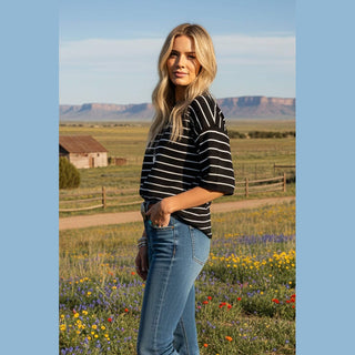 Striped Knit Short Sleeve Top