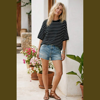 Striped Knit Short Sleeve Top