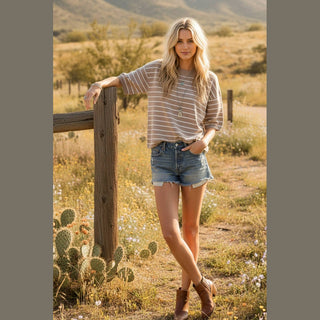 Striped Knit Short Sleeve Top
