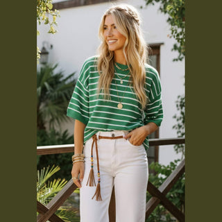 Striped Knit Short Sleeve Top