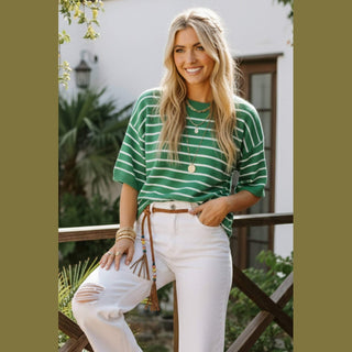 Striped Knit Short Sleeve Top