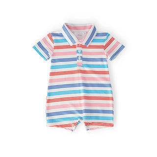 Striped baby romper with collar 
