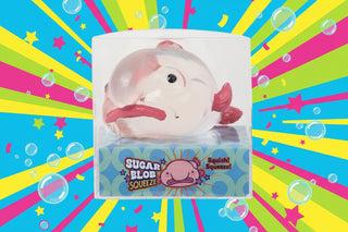 Squishy toy in packaging with 'Sugar Blob Squeeze' branding 