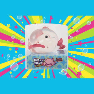 Squishy toy in packaging with 'Sugar Blob Squeeze' branding 