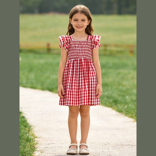 Rylee Faith Designs Children's dresses Summer Plaid Smocked Ruffle Girl Dress