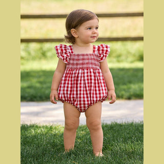 Rylee Faith Designs Children's Rompers Summer Plaid Smocked Ruffle Girl Romper