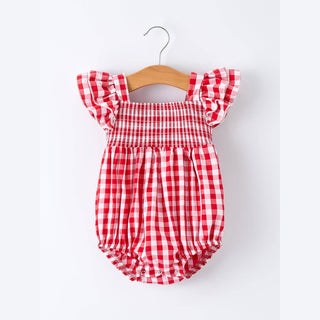 Rylee Faith Designs Children's Rompers Summer Plaid Smocked Ruffle Girl Romper