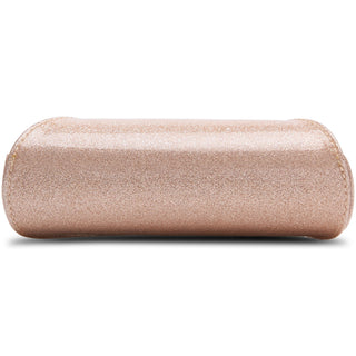 Consuela sunglass case in rose gold glitter finish, cylindrical shape on white background