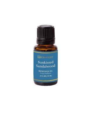Aromatique Sunkissed Sandalwood Refresher Oil in amber glass bottle, 0.5 fl oz