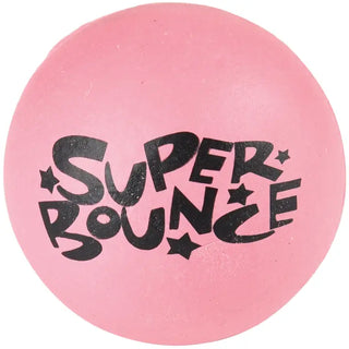 Pink rubber Super Bounce ball with black star-accented text by US Toy Company