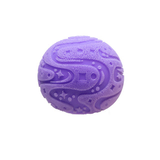 Purple lavender Super Fuzz Ball Needoh with textured silicone bristle surface and paisley pattern design