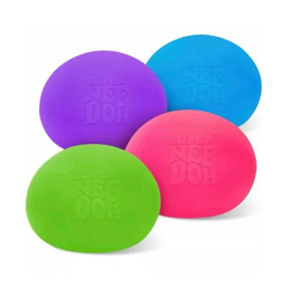 Set of four colorful Super NeeDoh Groovy Glob sensory balls in lime green, fuchsia, purple, and cyan