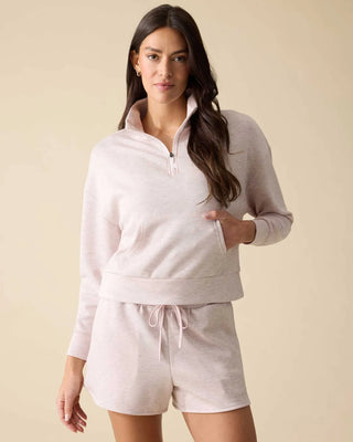 Flag & Anthem Super Soft pink heather quarter-zip pullover top with kangaroo pocket