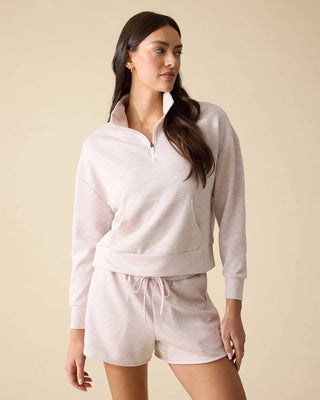 Flag & Anthem Super Soft light pink heathered quarter-zip pullover top with kangaroo pocket