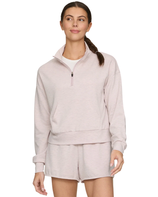 Flag & Anthem women's blush pink quarter-zip fleece sweatshirt with kangaroo pocket