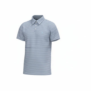 Blue and white striped polo shirt 