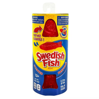 Swedish Fish scented red squishy toy in yellow and blue branded packaging