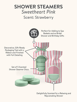 Studio Oh Sweetheart Pink Shower Steamers set of 5 strawberry-scented discs in striped gift packaging