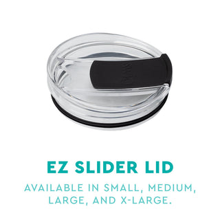 Swig EZ Slider Lid in clear with black sliding tab, available in multiple sizes