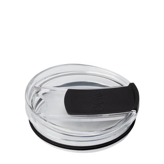 Swig EZ Slider Lid in clear plastic with black sliding tab closure, top view