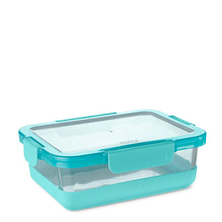 Single Swig rectangular borosilicate glass container with teal snap-lock lid