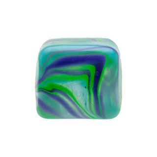 Swirl Nice Cube NeeDoh stress ball toy with teal green blue and purple marbled pattern