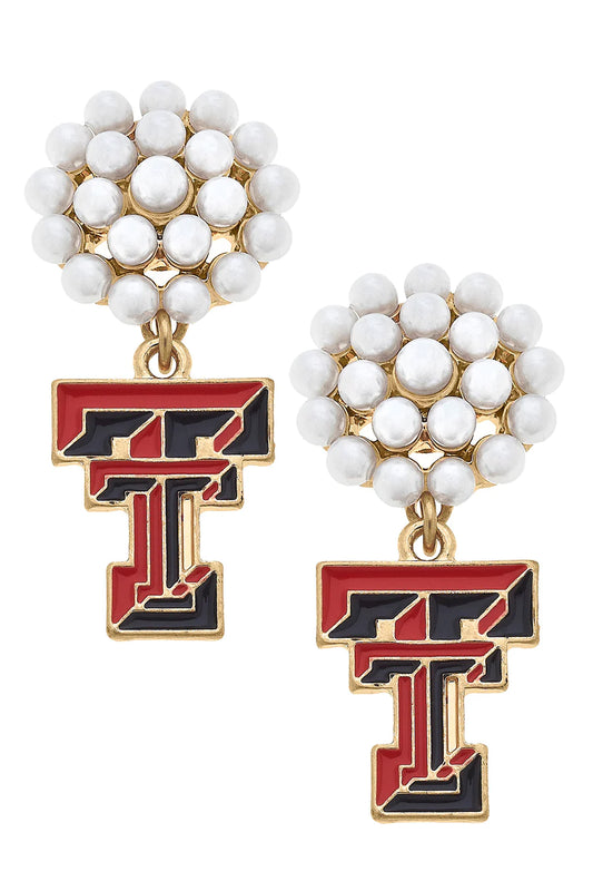 Texas Tech Pearl Cluster Drop Earrings