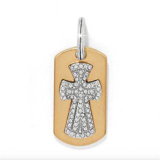 Brighton Tag of Grace Amulet pendant with gold tag and crystal cross design