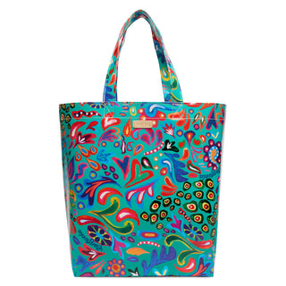 Consuela Grab N Go Basic tote in Tasha pattern, vibrant teal with colorful floral design