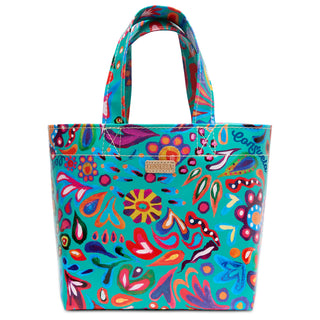 Consuela Grab N Go Mini tote bag in Tasha pattern with vibrant turquoise multicolor floral print