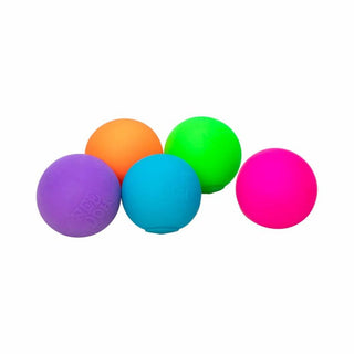 Five pack of matte squishy stress relief toys in purple orange green cyan and hot pink