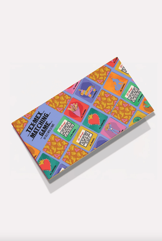 El Arroyo Tex-Mex Matching Game box with 64 colorful illustrated tiles on purple background