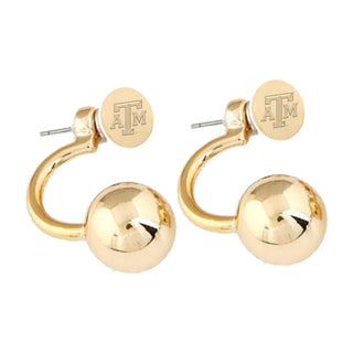 Texas A&M Aggies gold ball drop earrings with ATM logo stud tops