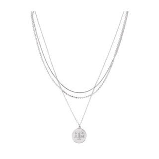 Texas A&M triple-layer silver necklace with ATM logo coin pendant