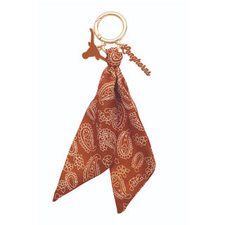 Texas Longhorns paisley bandana bag charm with gold hardware and team logo charms